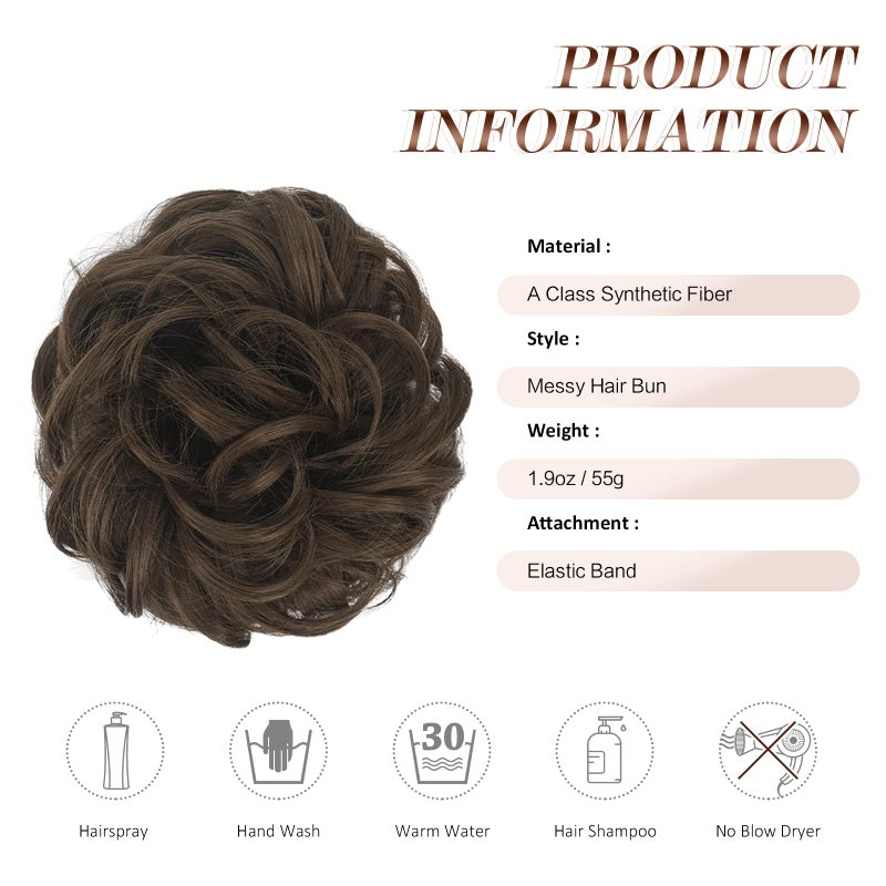 FESHFEN Messy Bun Hair Piece - Large Elastic Wavy Curly Hair Bun Scrunchies Ponytail Extensions Synthetic Chignon Hairpieces for Women, Golden Brown 1.94oz - Image 5